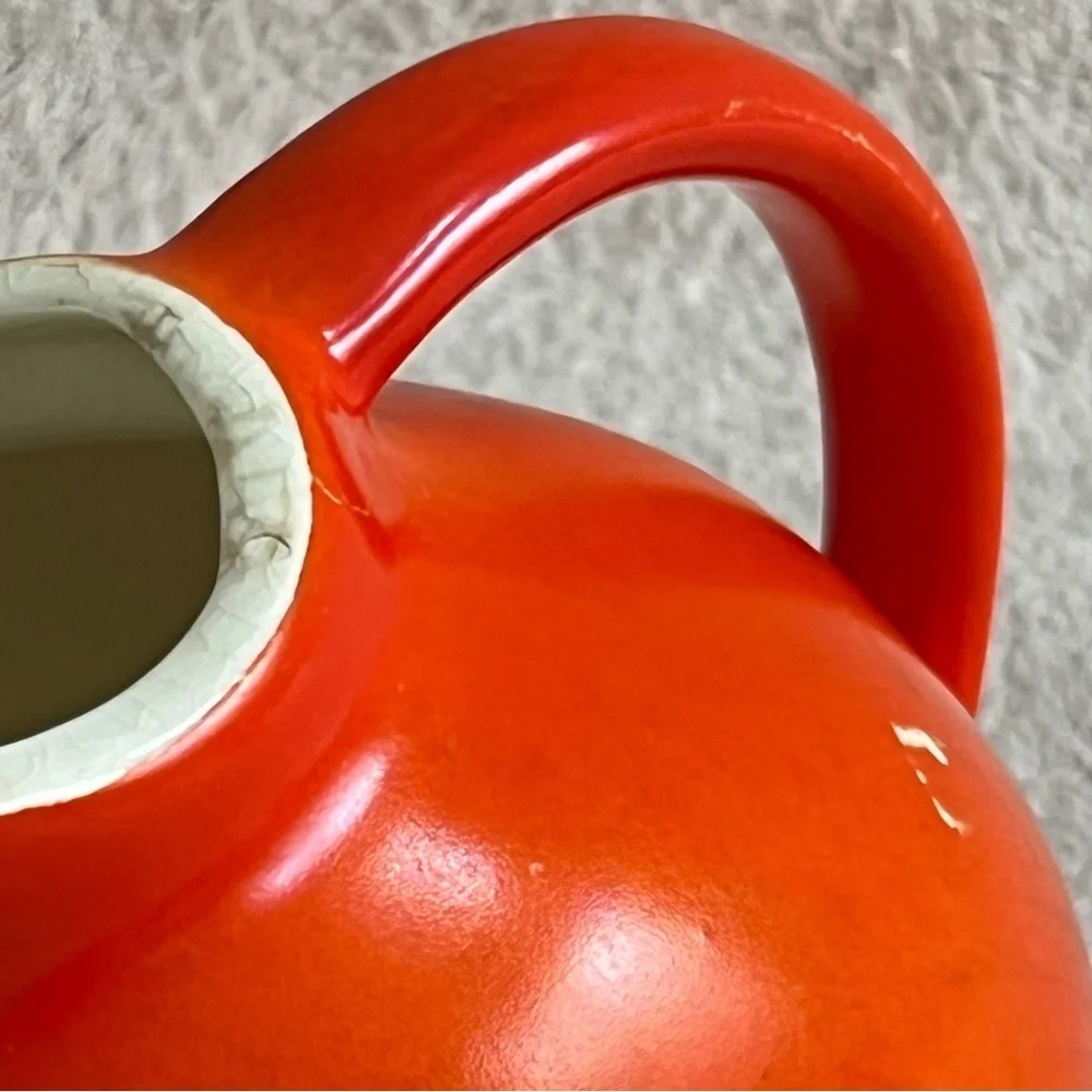 Vintage Mid Century Modern Orange Ceramic Creamer Small Pitcher Retro VTG MCM